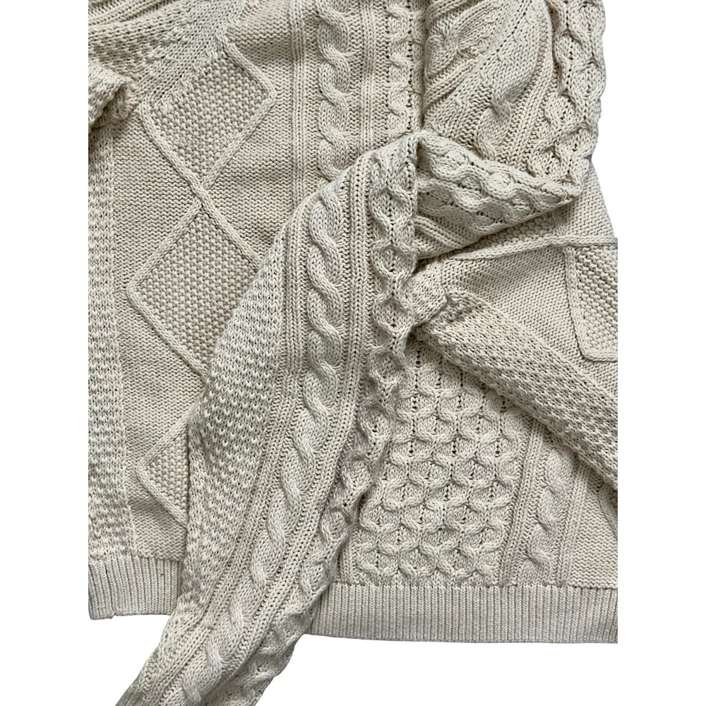 Nike Cable Knit Swoosh Sweater Men's L Beige Rattan Large Logo Polyester & Wool